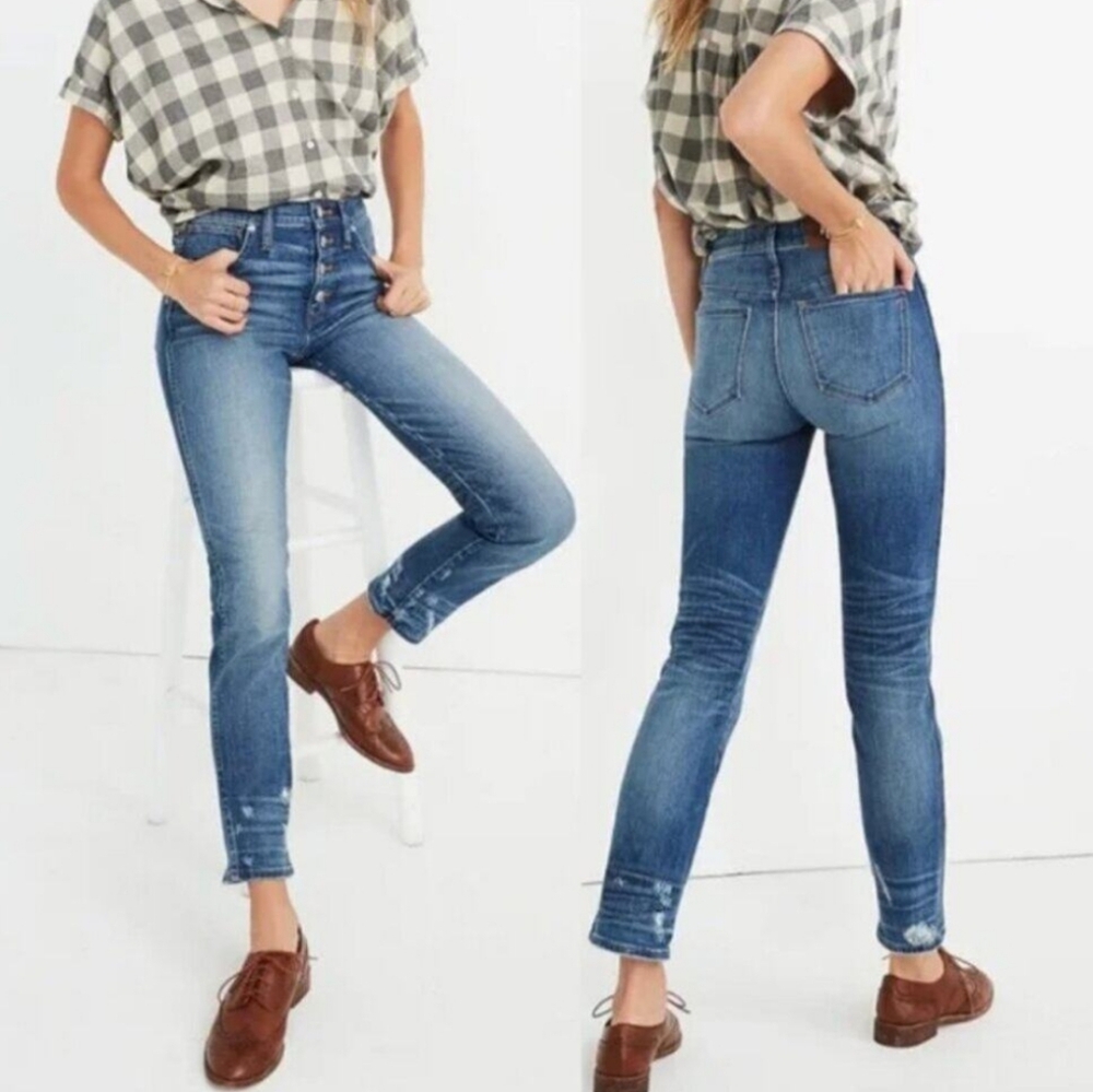 Madewell Slim-Straight Distressed Button Front Edition Wellmoor Jeans